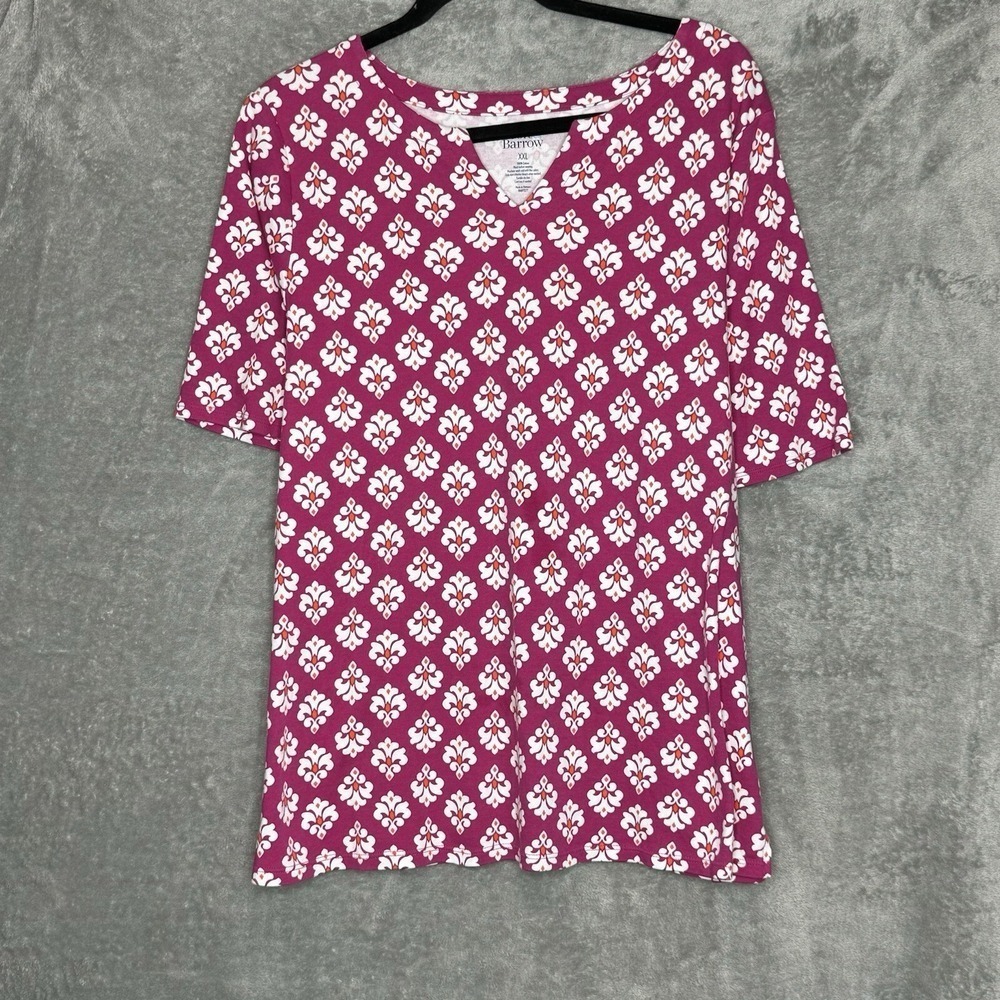 Croft &‎ Barrow XXL 2X Top Shirt Purple Paisley Split Round Neck Short Sleeve